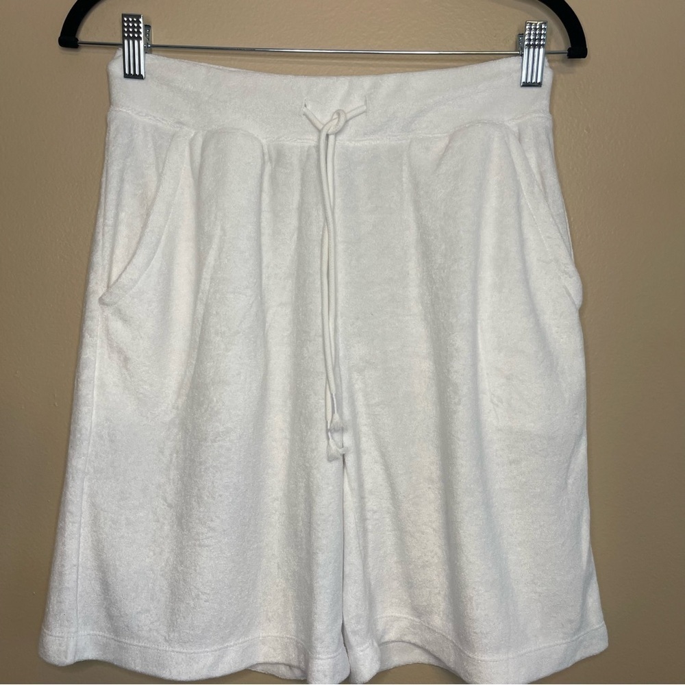 Women's White Drawstring Terrycloth Shirts Size XS